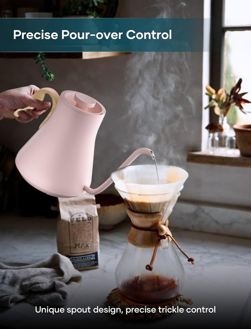 intasting Gooseneck Electric Kettle with ±1℉ Temperature Control for Pour Over Coffee & Tea, Quick Heating, BPA-Free Stainless Steel, Built-in Brew Timer, 1500W/0.9L (Petal Pink) - Image 2